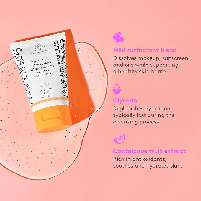 Drunk Elephant Beste No. 9 Jelly Cleanser - 60 ml/2 fl oz - Travel-Size Gel Face Wash - Clean Clinical Skincare - Cruelty-Free - Dermatologist-Tested - Free of Essential Oils, Silicones, and Fragrance