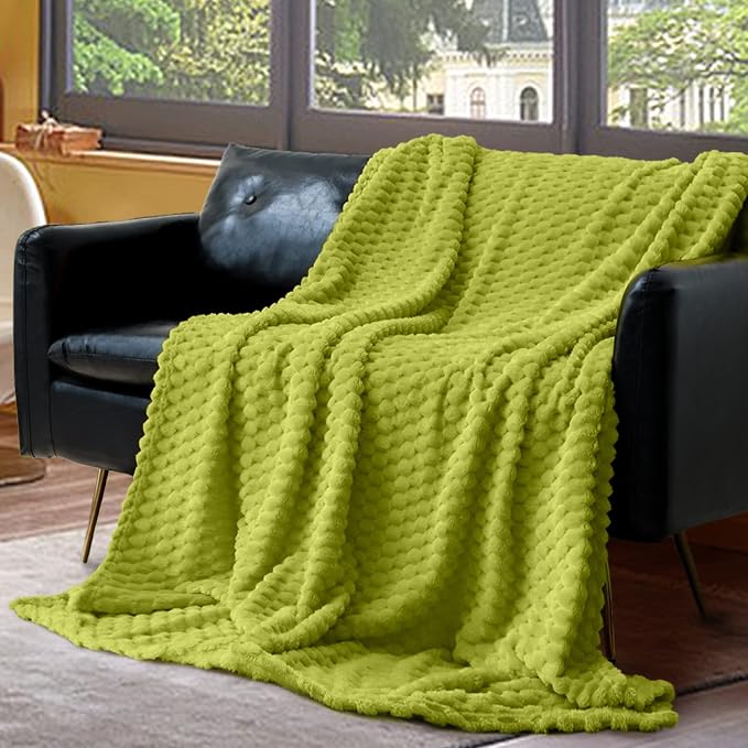 Vessia Flannel Fleece Throw Blanket(50x70 inch), 3D Jacquard Green Fuzzy and Warm Blanket for Couch,Sofa,Bed,Chair, 300GSM Super Soft Touch Cozy Lightweight Throw for All-Season Home Decor