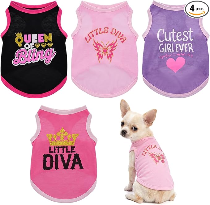 choyaxo 4pcs Dog Printed Shirts Cute Puppy Clothes Sleeveless Pet T Shirts for Small Medium Dogs Cats Summer