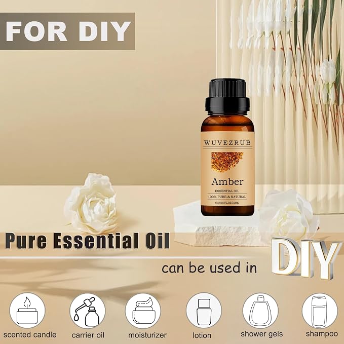 Amber Essential Oils 10ML, 100% Pure and Natural Essential Oil for Aromatherapy Diffuser - 0.33 Fl Oz/Amber