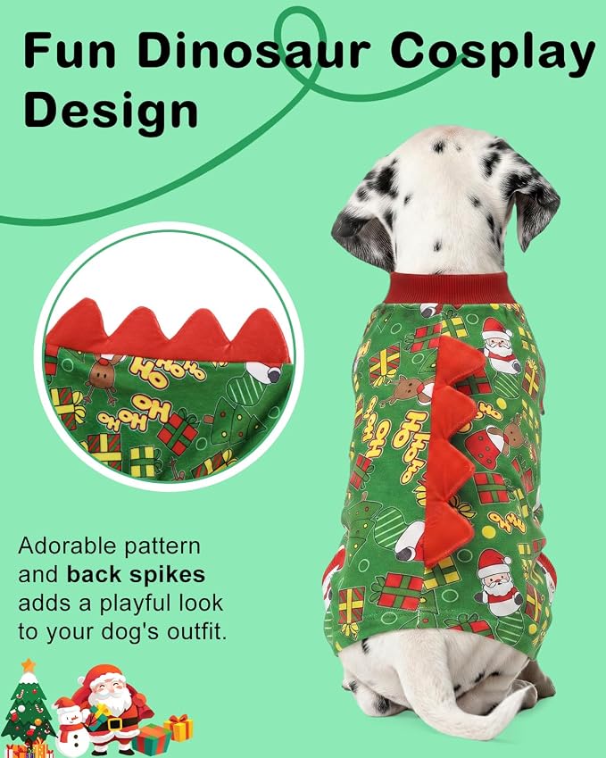 CuteBone Dinosaur Costume Halloween Christmas Dog Pajamas, Stretchy Spandex Crystal Velvet Sleepwear Coat for Small Dogs, Soft & Warm Pet Outfit Clothes for Cold Weather, Cozy Pullover Design COSP28XL