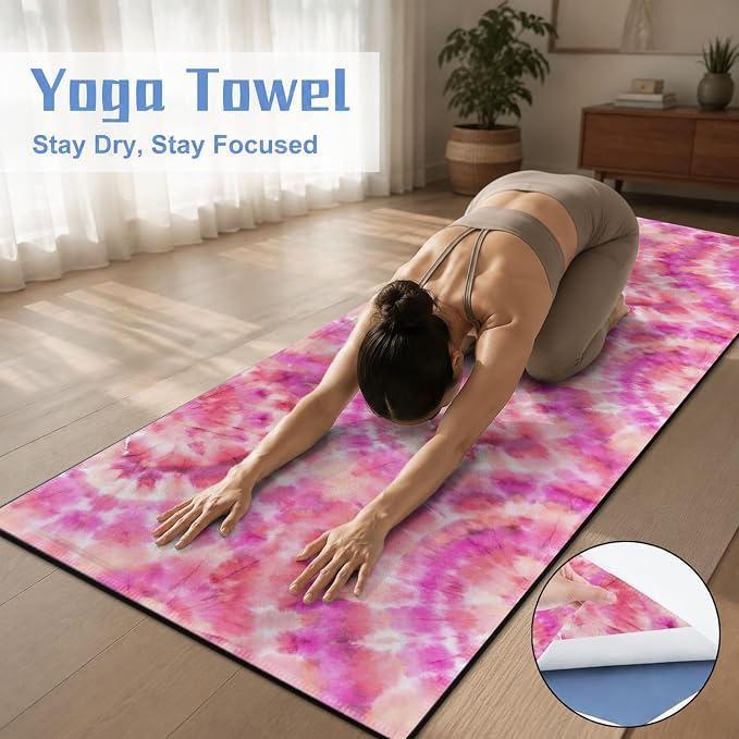 Yoga Mat Towel, Hot Yoga Non Slip with 4 Corner Pockets, 74 x 26 in | Soft Absorbent Microfiber With Four Corner Pockets, Fits Over Yoga Mats For Hot Yoga, Pilates, Gym, And Travel