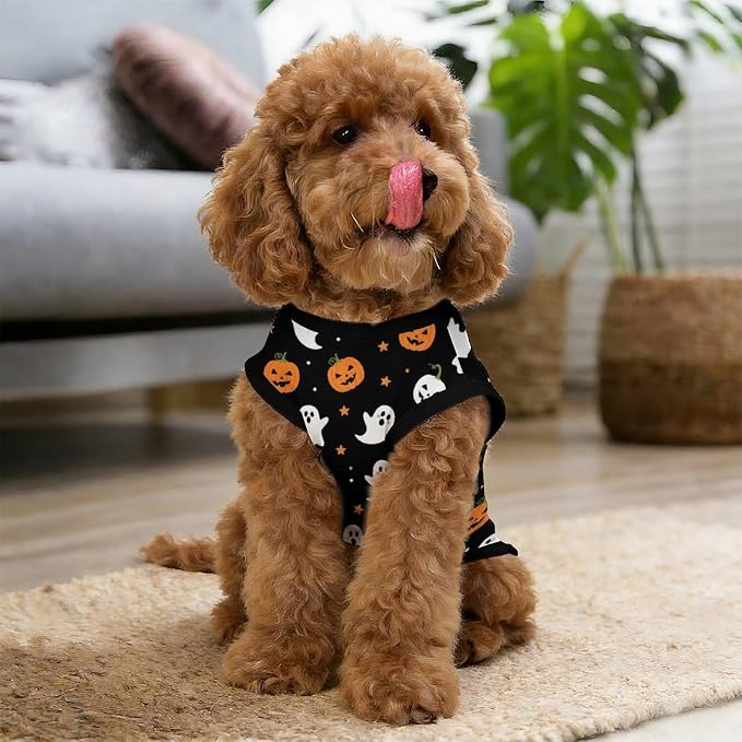 Halloween Pet Vest Spooky Season Pet Shirts Large | Jack-o'-lantern Dog Shirt Vest cute pet Sleeveless Vests Ice Silk Dog T-Shirts holiday Dog Clothes Halloween Canine Wear