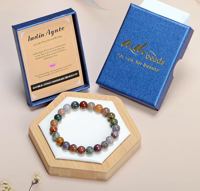 AD Beads Handmade Gemstone Stretch Elastic Bracelet Crystal Healing Reiki Nature's Beauty and Spiritual Essence Unisex