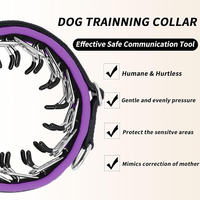 Martingale No Pull Dog Collar for Large Medium Small Dogs, Heavy Duty Nylon Reflective Adjustable Anti Pull Slip Collar with Buckle for Training Walking M Black Purple