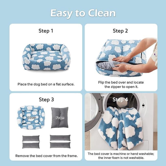 JOEJOY Cute Dog Bed Medium Size Dog, Rectangle Soft Furry Dog Beds for Large Medium Dogs, Washable Orthopedic Pet Bed with Removable Zipper Cover, Blue