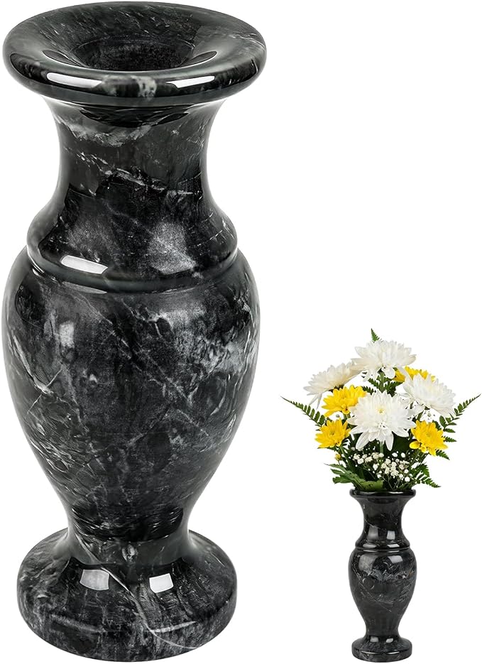 Heavy Duty Natural Marble Cemetery Vase for Grave Site – Solid Stone Headstone Planter for Real & Artificial Flowers, Memorial Tombstone Decor for Outdoor Use