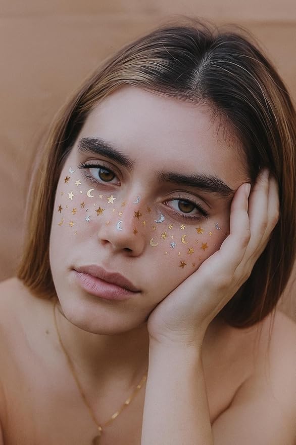 GlowVibes212 Glitter Freckles Face Tattoo - Glow in the Dark Freckles for Parties - Waterproof Face Glitter Freckles - Temporary Freckles - Cute Glow Party Makeup Accessories - 6 count