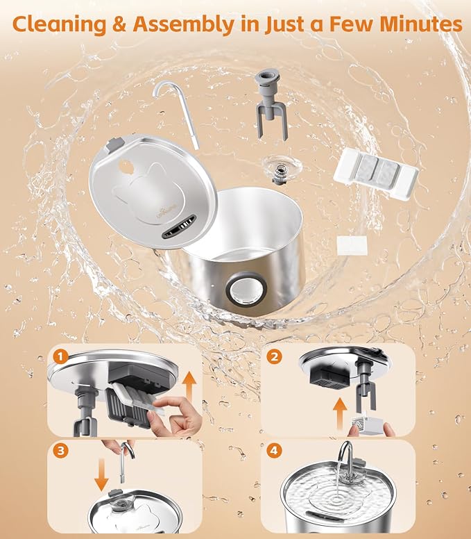 3.2L Cat Water Fountain Stainless Steel with 13 Filters Automatic Pet Water Fountain for Cats/Dogs Indoor Ultra Quiet Metal Cat Fountains for Drinking Kitty Watering Supplies for Animals