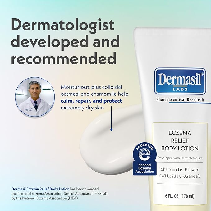 Dermasil Eczema Relief Body Lotion, 2-Pack – Non-Greasy, Fast-Absorbing, Fragrance-Free Formula with Colloidal Oatmeal and Chamomile, Cruelty-Free, 6 Oz Ea