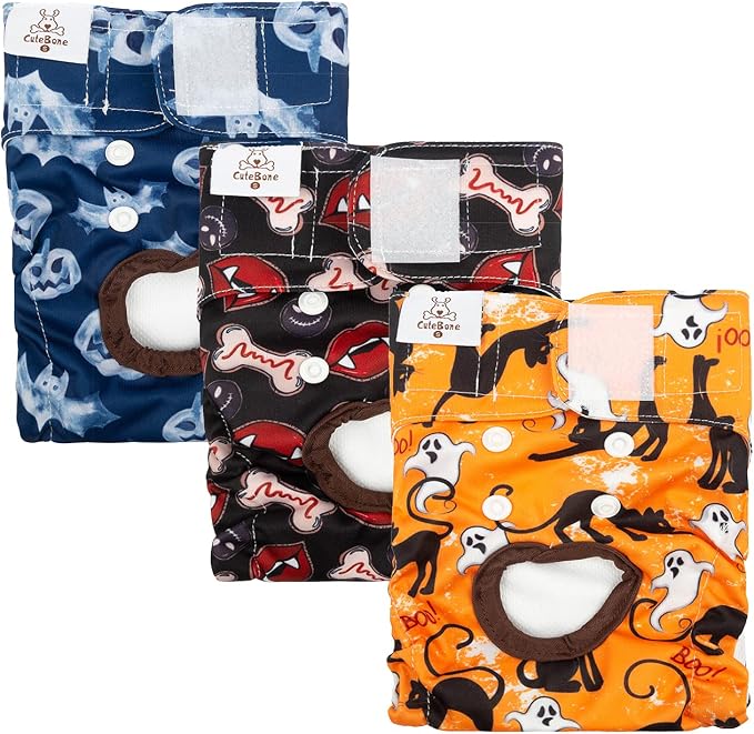 CuteBone Dog Diapers Female Washable Small Medium Large 3 Pack Reusable Doggie Diapers Puppy Period Pants for Doggy Heat Cycle Peeing
