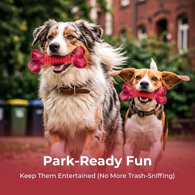 Tough Dog Toys for Aggressive Chewers: Beef Flavored Long Lasting Dog Bones for Large Dogs, Indestructible Dog Chew Toys to Keep Them Busy, Large Dog Toys for Medium & Large Breed, Red