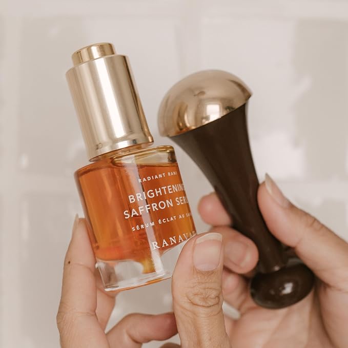 RANAVAT BOTANICS RANAVAT Radiant & Re-Energizing Skincare Duo - Brightening Saffron Serum & Kansa Wand Facial Massage Tool to Tone, Lift, & Improve Appearance of Dark Spots (2 Pieces)