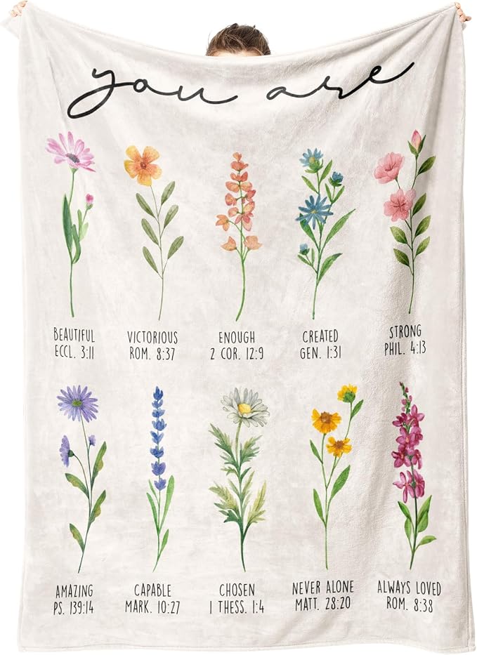 Christian Birthday Gifts for Women, Flowers Christian Blanket | Inspirational, Religious Gifts for Women, Sister, Friend, Daughter, Mom, Baptism Gift, Soft Throw Blankets 60" x 80"