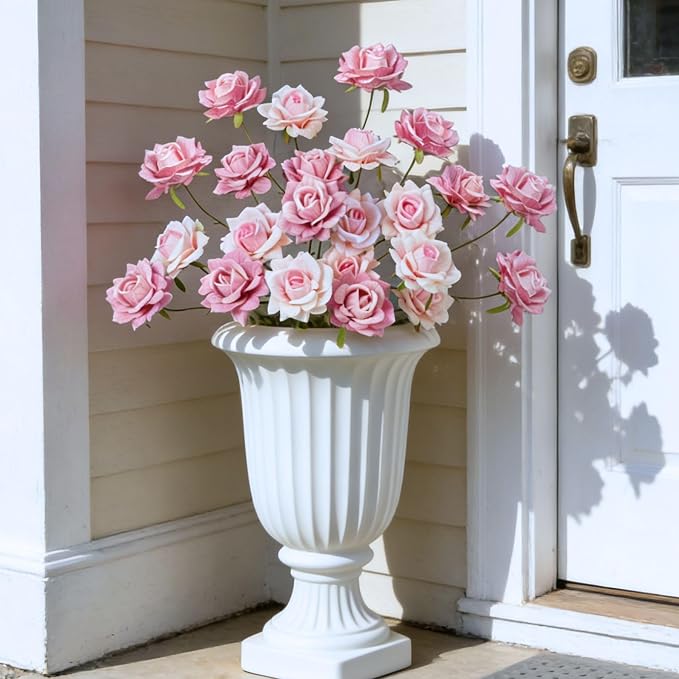 INXUGAO 10 Pcs Artificial Flowers Fake Roses for Outdoor, 28" Long Stem Silk Roses for Wedding Indoor Outside Party Decor, Realistic Faux Bouquet for Tall Vase Planter(Pink)