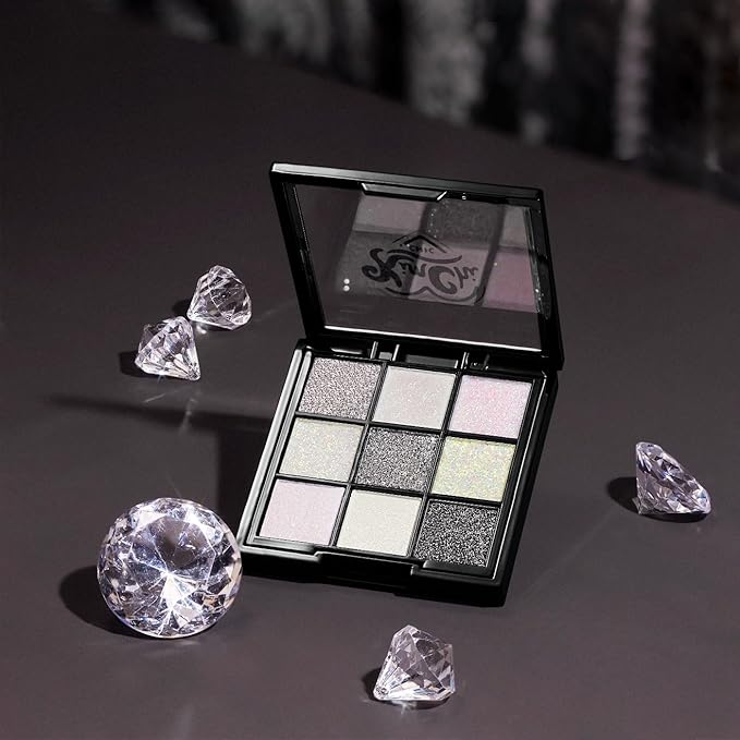 Kimchi Chic Jewel Collection Eyeshadow Palette - Pigmented Blendable Matte & Glitter Shades, Long Lasting, Cruelty Free, Includes Jewel Stickers, Diamond
