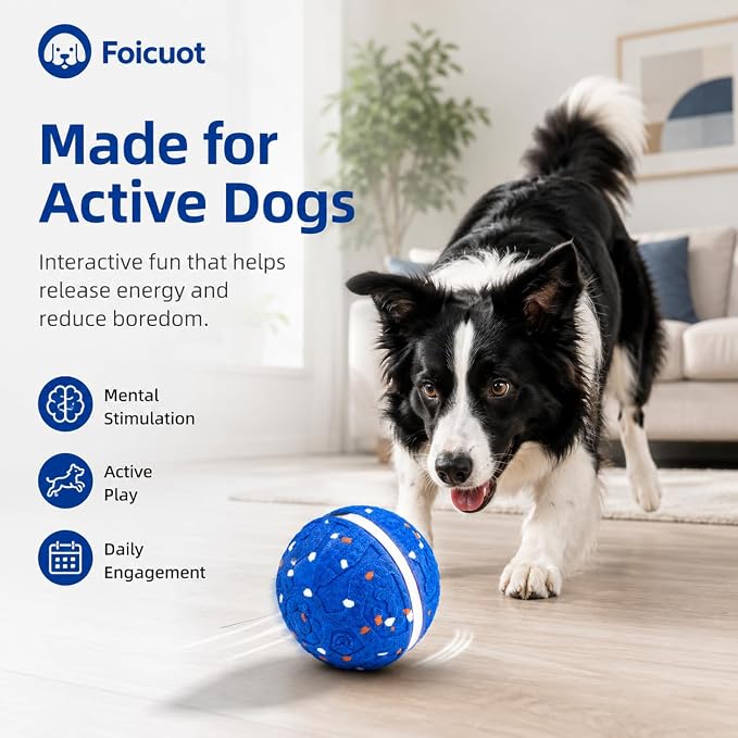 Interactive Dog Ball Toy, 3 Modes, LED, Sound & Vibration, USB-C