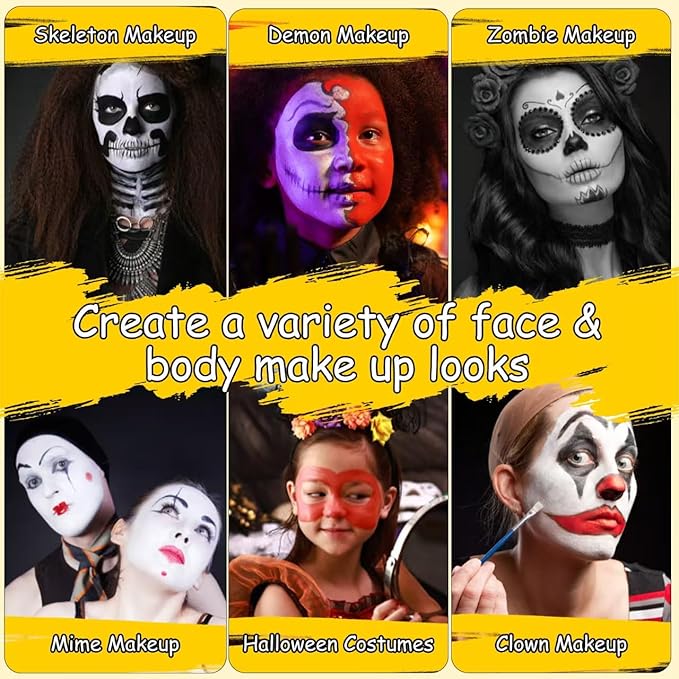 Black White Red Face Body Paint, Water Based Professional Body Paint Set, Non-Toxic Face Paint Makeup for Halloween Party Clown SFX Cosplay