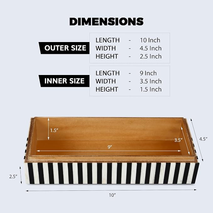 Handicrafts Home Large Decorative Storage Box with Lid – Black White Modern Storage Box, Remote Control Organizer for Coffee Table, Console & Living Room Decor – Mono Lead 12 x 6 x 2