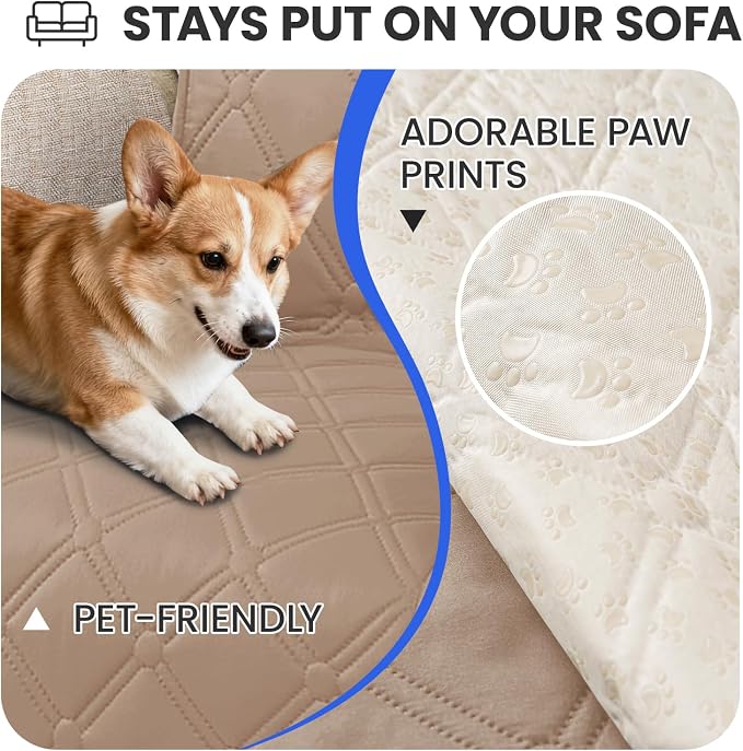 Waterproof Dog Blanket, Non-Slip Soft Pet Bed Cover, Couch Cover for Dogs Washable, Protects Sofa, Furniture, Crate, Car, Tear Resistant Leakproof Pet Blanket (52x82 Inch, Khaki)