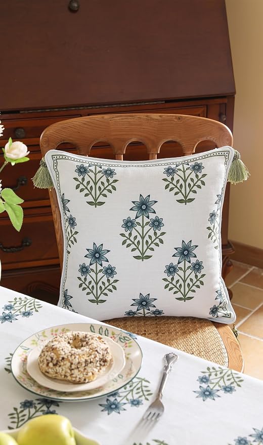 Designer Linen Throw Pillow Cover,Set of 2,18"x18"-Mosella B | Vintage Elegant Square Decor Pillow Cover,Concealed Zipper Design,Floral Pattern,Sofa,Bedroom,Living Room,Lounge Chairs