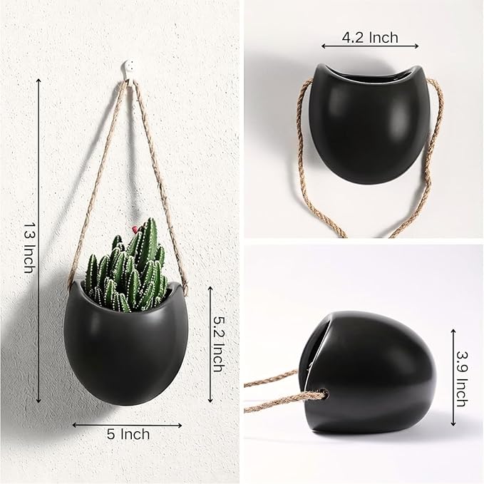 4 to 5 inch Ceramic Planters Wall Hanging Vases Decor - Set of 3 | Wall Decor for Home, Entryway, Hallway, Deck, Bathroom, Living Room, Dining Room, Garden, Farmhouse, Restaurants, Office, etc