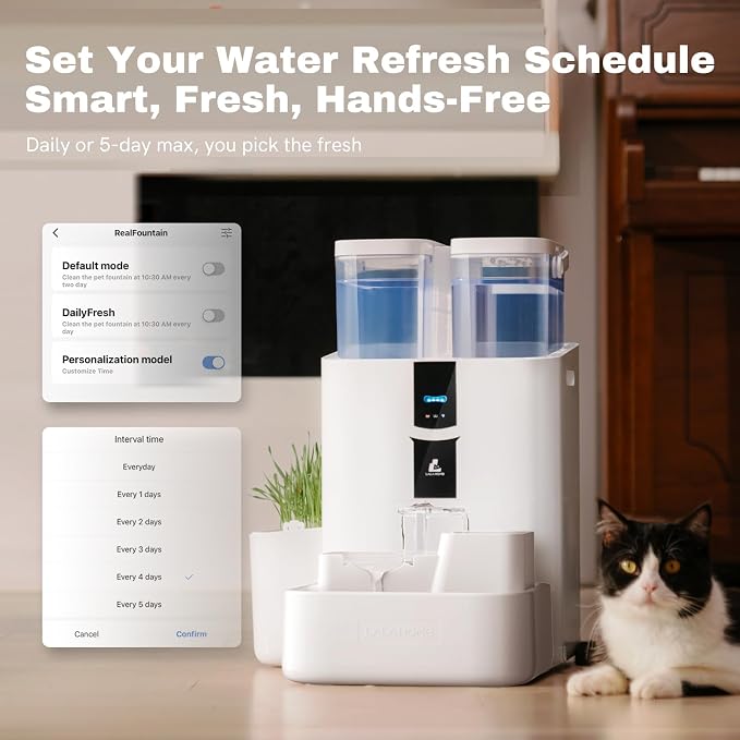 Automatic Cat Water Fountain 10L/338oz Self Filling and Cleaning, Pet Water Dispenser with Filter System for Dogs, 5G Wi-Fi Smart Bowl Wastewater Separation & No Slimy with Quiet Pumps