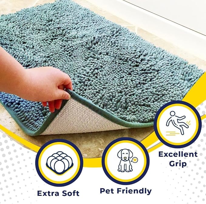 Muddy Mat® | Super Water Absorbent Door Mat Indoor, Microfiber Quick Dry Chenille Entryway Rug, Slip Resistant Front Door Mat, Indoor Mats for Entryway, Machine Washable Pet Rug, Sea Green 36" x 72"