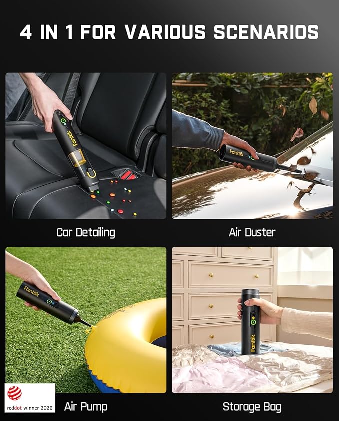 Fanttik Slim V10 APEX Cordless Car Vacuum, 4-in-1 Portable Mini Handheld Vac, Upgraded Smart Digital Display, 19kPa Suction Power, 2 Suction Modes for Small Jobs, Car, Office Desk, Keyboards (Black)