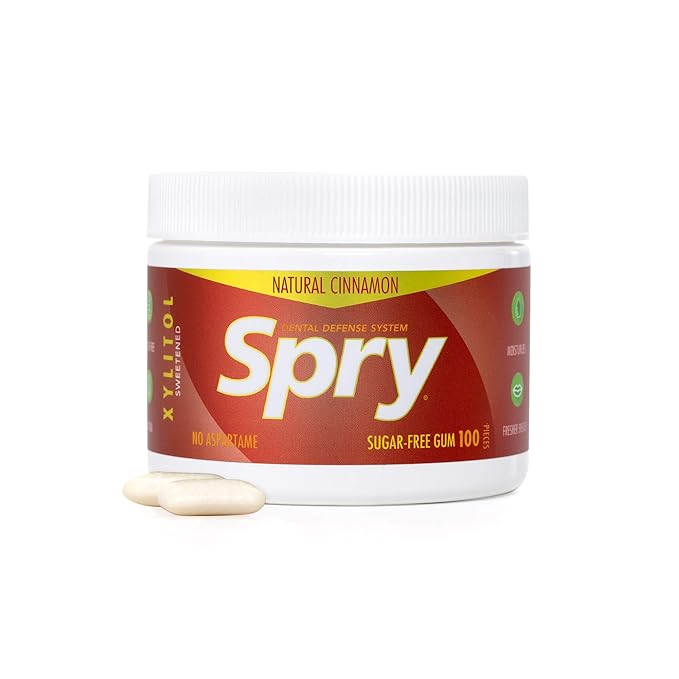Spry Fresh Natural Xylitol Chewing Gum Dental Defense System - Aspartame-Free, Sugar-Free, Non-GMO, Gluten-Free (Cinnamon, 100 Count - Pack of 2)