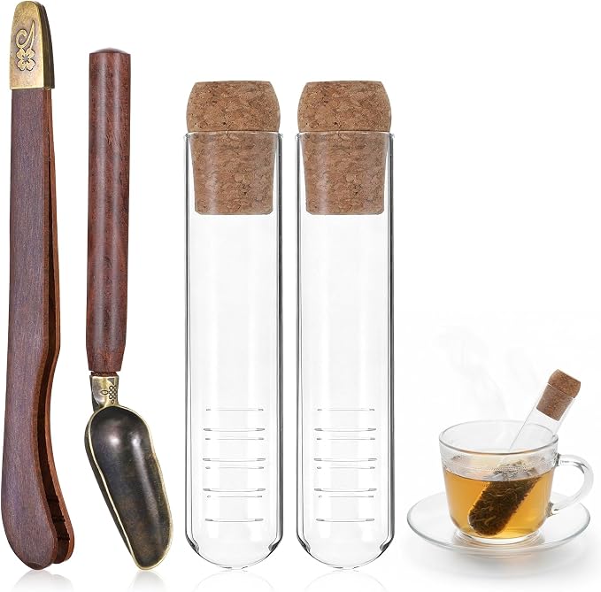 2 PCS Tea Infuser Glass Tea Strainers for Long Leaf Teas with Teaspoon TeaTongs TeaSteeper with Cork for Cup, Gift for Teas Lovers