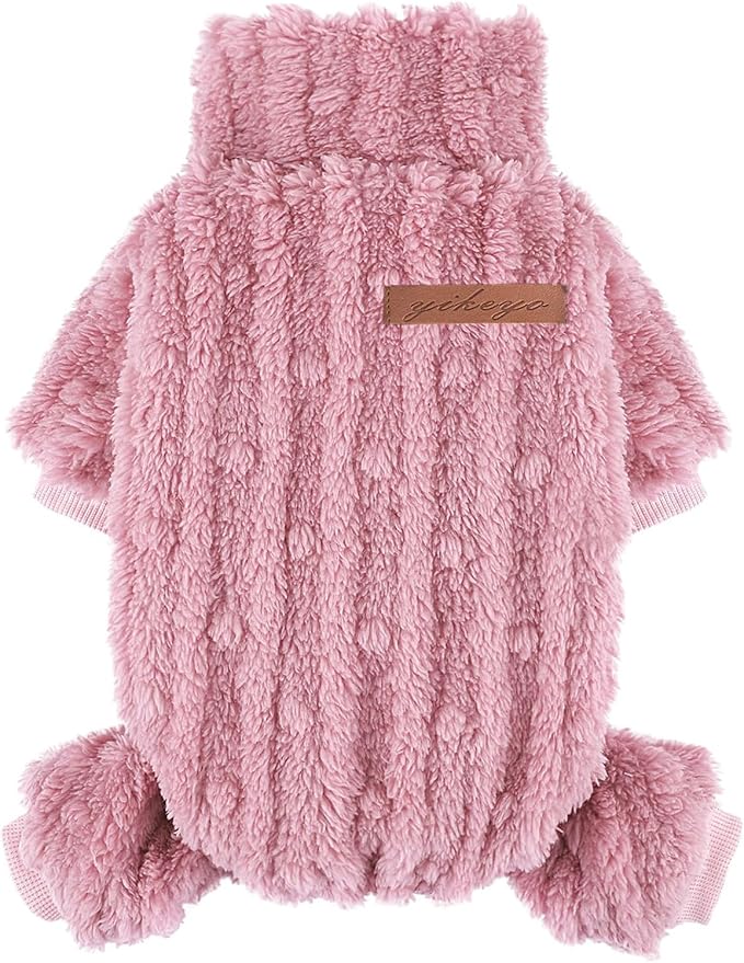 Yikeyo Dogs Sweater,Dog Sweaters Pajamas for Small Dogs,Fleece Warm Puppy Onesie,Chihuahua Yorkie Clothes,Pet Outfit Apparel,Dark Pink,XS,Chest 13.4IN