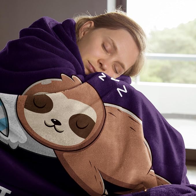 Leebbsin Funny Gifts for Mom, Birthday Gifts for Mom from Daughter Son | Mom is Charging Sloth Blanket, 60" x 50", Purple, Mom Gift for Christmas Mothers Day, Soft Sloth Throws Blanket for Mother
