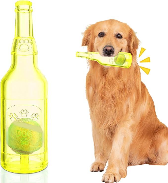 Water Bottle Dog Toy for Aggressive Chewers, Cute Squeaky Indestructible Water Bottle Dogs Chew Toys for Medium/Small Dogs Interactive Dog Toys to Exercise and Accompany (Yellow)