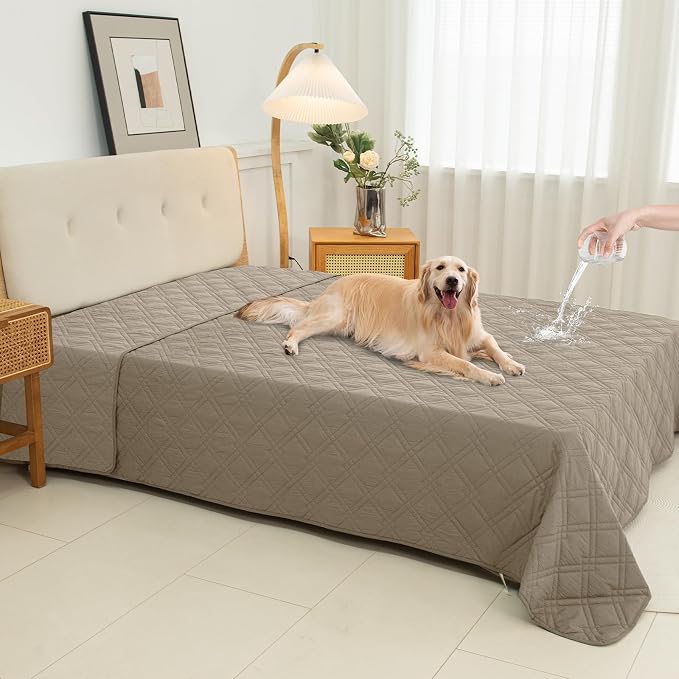 100% Waterproof Washable Dog Blanket，Khaki+Khaki，82"x92" | ,7-Layer Reversible Couch Covers for Dogs Met for Sofa Furniture Car Camping