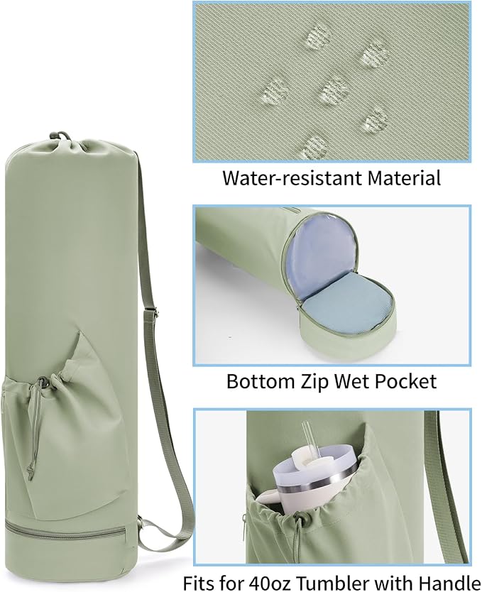 sportsnew Yoga Mat Bag with Water Bottle Pocket and Bottom Wet Pocket, Exercise Yoga Mat Carrier Multi-Functional Storage Bag, Patent pending