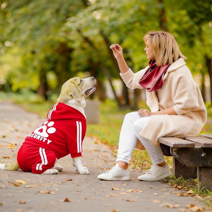 Dog Hoodie Security Clothes 4 Legs Jumpsuit Sweatshirt Hoodies Soft & Warm Dog Outfit Pullover Dog Winter Clothes Sweater for Small Medium Large Dogs Cats (Red, Large)