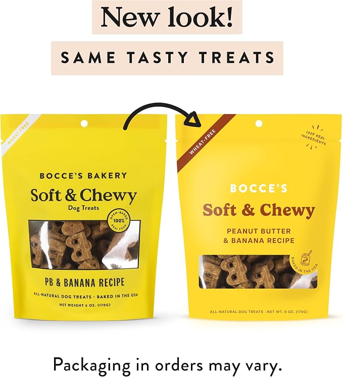 Bocce's Bakery PB & Banana Flavor Soft & Chewy Dog Treats, 6 oz | Oven Baked, Wheat-Free Everyday Dog Treat Cookies - Made with Real, Limited Ingredients and Baked in The USA
