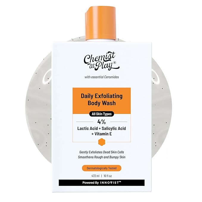 Chemist At Play Body Wash Exfoliating For Dry Rough Bumpy Strawberry Skin With 1% Salicylic Acid 2% Lactic Acid And Ceramides For Men And Women 15.9 Fl oz