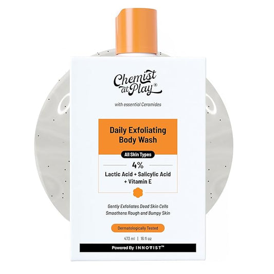 Chemist At Play Body Wash Exfoliating For Dry Rough Bumpy Strawberry Skin With 1% Salicylic Acid 2% Lactic Acid And Ceramides For Men And Women 15.9 Fl oz