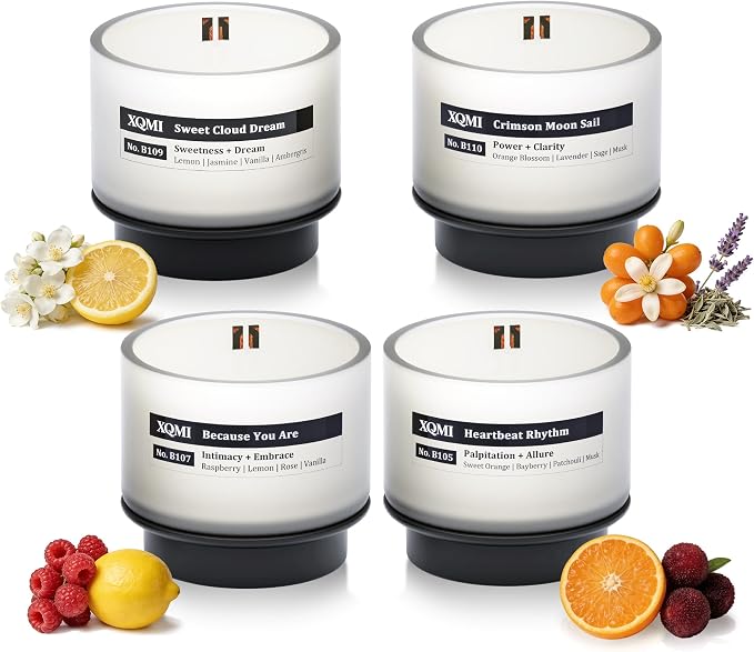 Smart Scented Candle Refill Set, 4-Pack Signature Fragrance Collection, 4.25oz Each, Soy Wax with 13% Perfume-Grade Oils(Heartbeat Rhythm, Because You are, Sweet Cloud Dream, Crimson Moon Sail)