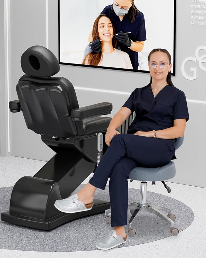 Paddie Fully Electric Spa Bed 4 Motors Spa Treatment Table with 20° Backward Tilt, Height & Angle Adjustable Massage Bed Professional for Facial Beauty Microblading Procedure, Black