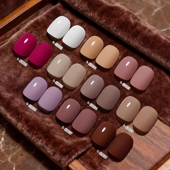 12 PCS Nail Polish Set 10 Color With 2PCS Base and Top Coat Quick Drying Fall Nude Brown White Red Color Holiday Gift for Her 5ML