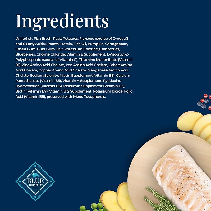 Blue Buffalo Basics Whitefish Adult Grain-Free Wet Dog Food, 12.5 oz, 12 ct | Skin & Stomach Care, Real Whitefish #1 Ingredient, Limited Ingredient Diet, Antioxidant-Rich LifeSource Bits