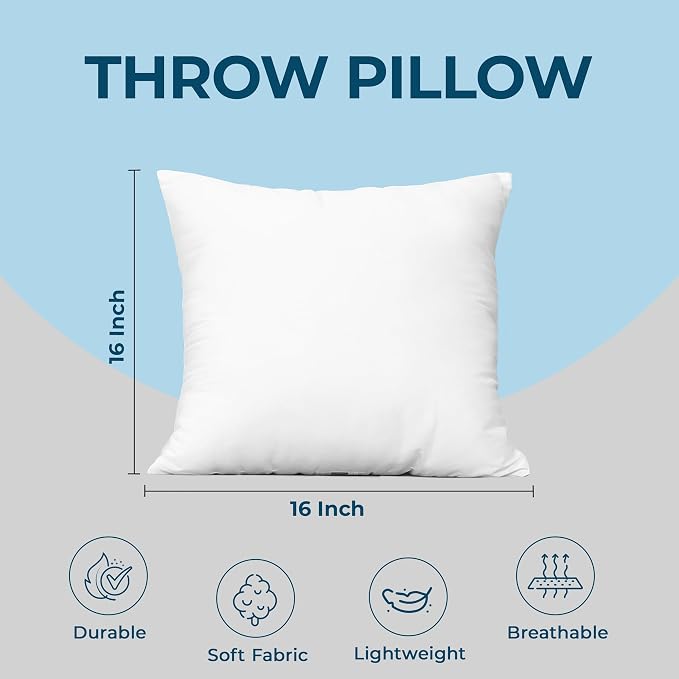 Utopia Bedding Throw Pillows, Decorative 16x16 Pillow Inserts, Set of 4 | Down alternative pillow insert with plush fluffy fill for beds sofas couches and chairs. Suitable for indoor outdoor use.