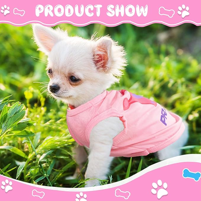 4 Pieces Dog Clothes for Small Dogs Girl Soft Puppy Shirt Cute Chihuahua Teacup Dog Clothes Female Dog Shirts Breathable Pet Clothing Pink Girl Doggie Clothes (XX-Small)