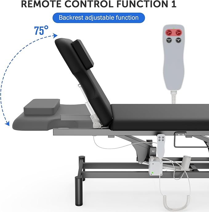 Professional Electric Massage Table, 2 Motors Hydraulic Electric Lift Adjustable Backrest and Height Lifting Functions for Treatment/Physical Therapy/Spinal Massage/Facial Spa/Waxing/Tattooing - Black