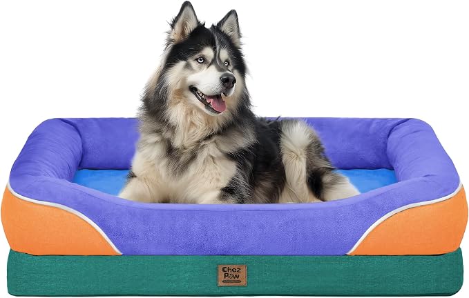 Orthopedic Washable XXL Dog Bed for Extra Large Dogs | Egg Crate Foam, 4-Sided Bolster Support, Waterproof Liner, Non-Slip Bottom, Removable Bolster Cover, 45 x 35 Inch