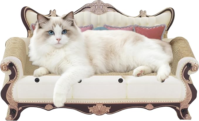 Luxury Cat Scratcher Sofa Bed, Cardboard Couch Shape Scratching Lounge, for Indoor Cats Kittens Kitties Rest&Play（23.6''*9.8''*12.6''）