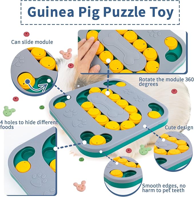 Guinea Pig Foraging Treat Puzzle Box, Large Rabbit Hide Treats Snuffle Box Bunny Toys, 4 in 1 Interactive Treat Dispenser for Rabbits, Bunny, Guinea Pig, Dog Mental Stimulation